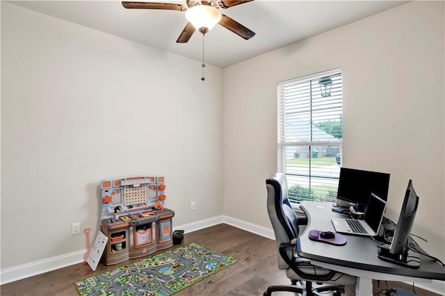 30768 Bauer Ave, Spanish Fort, AL 36527 - office with healthy amount of natural light, a ceiling fan, and wood finished floors