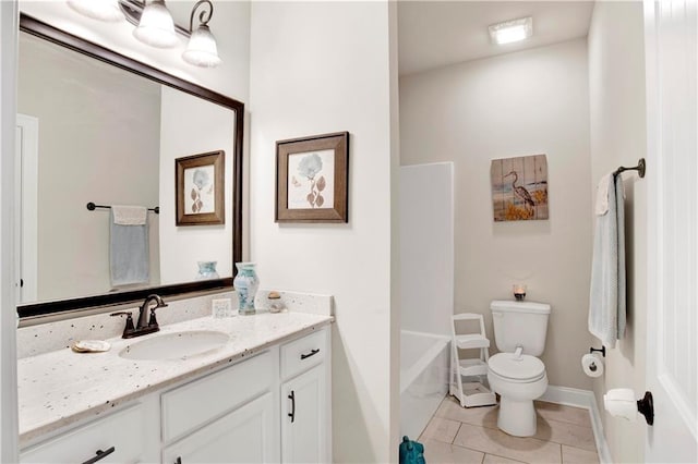 30768 Bauer Ave, Spanish Fort, AL 36527 - bathroom featuring vanity, tile patterned floors, a tub to relax in, and a shower
