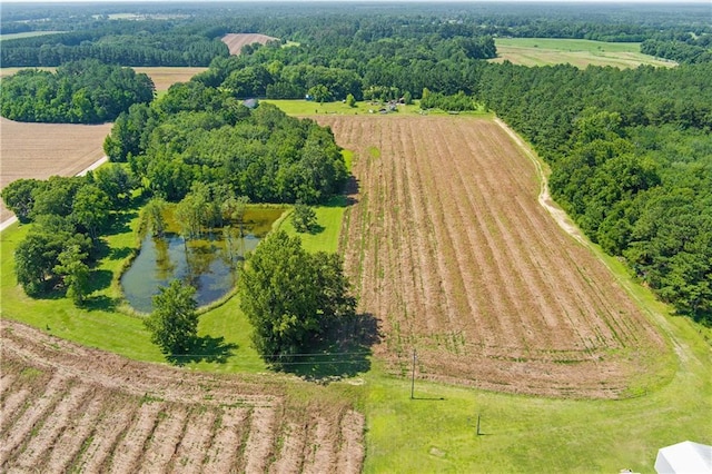 aerial view with a water view and a rural view