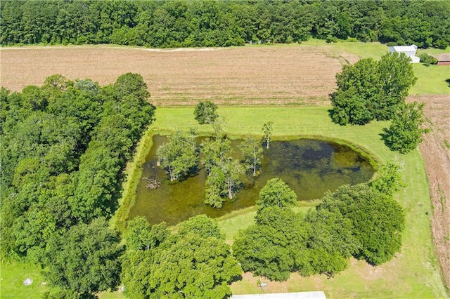 aerial view featuring a rural view and a water view