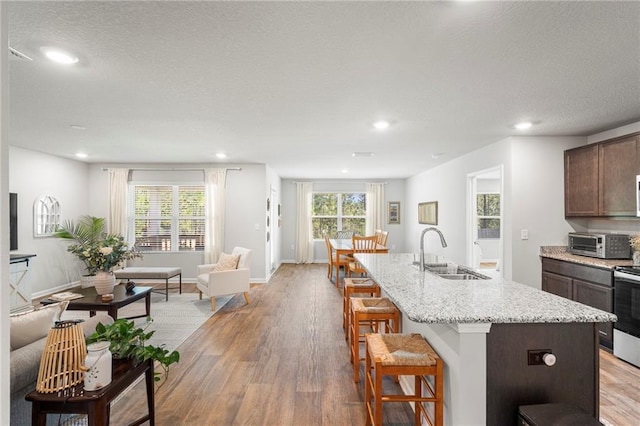 10232 Brodick Loop, Spanish Fort, AL 36527 - kitchen featuring a sink, light wood-style floors, a kitchen bar, recessed lighting, and a center island with sink