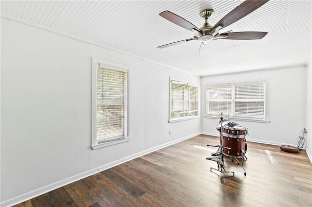 misc room featuring hardwood / wood-style flooring and ceiling fan