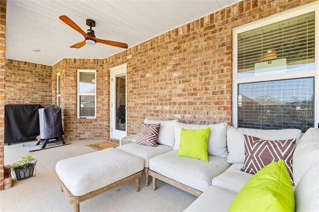 view of patio / terrace with outdoor lounge area and a ceiling fan