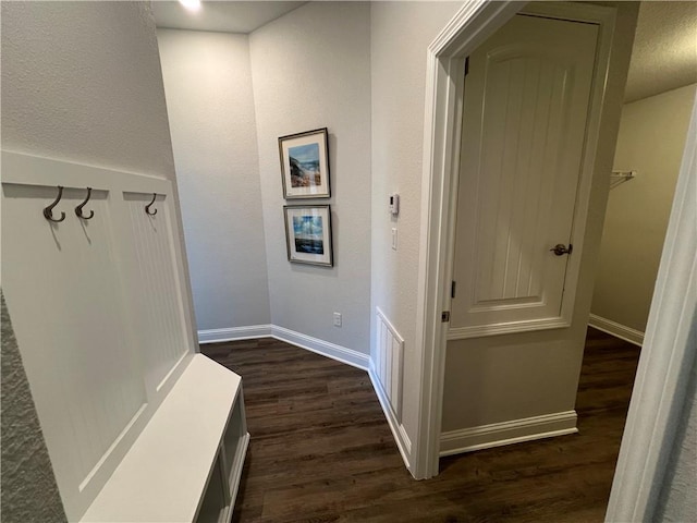 mudroom with dark hardwood / wood-style floors