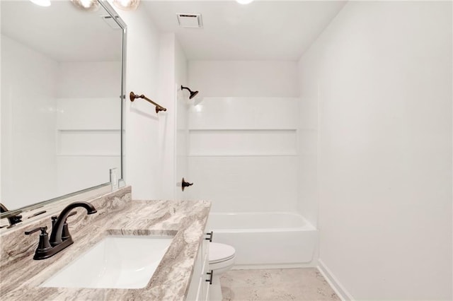 full bathroom featuring vanity, toilet, and bathtub / shower combination