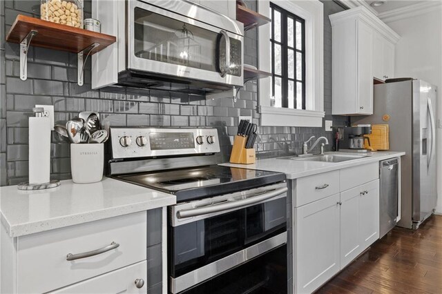 kitchen with white cabinetry, sink, appliances with stainless steel finishes, and tasteful backsplash