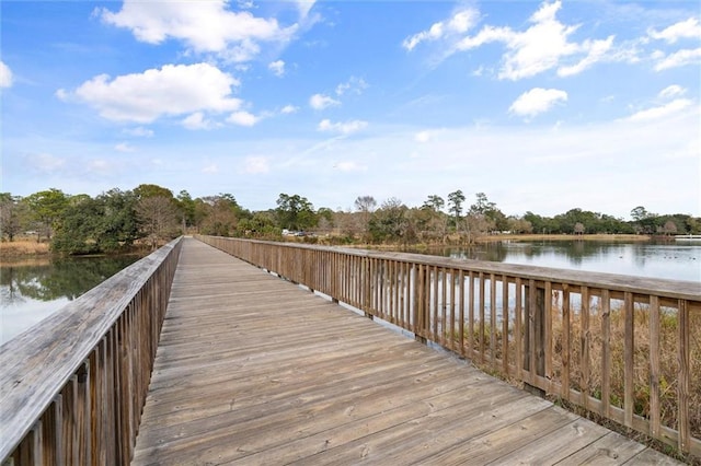 view of dock with a water view