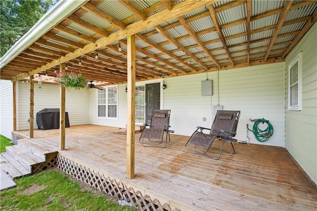 19565 4th St N, Citronelle, AL 36522 - wooden deck with area for grilling and electric panel