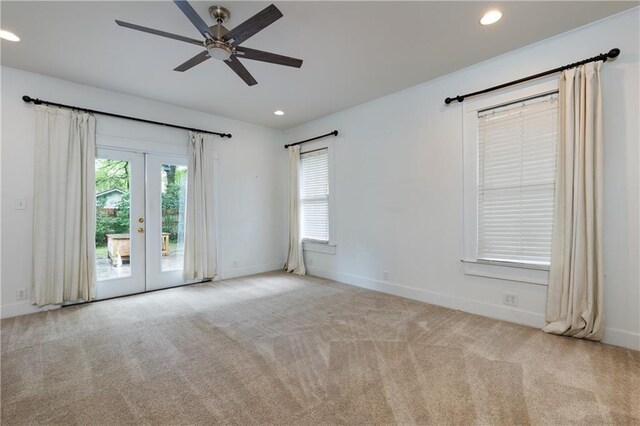 1660 Laurel St, Mobile, AL 36604 - carpeted spare room with ceiling fan, recessed lighting, baseboards, and french doors