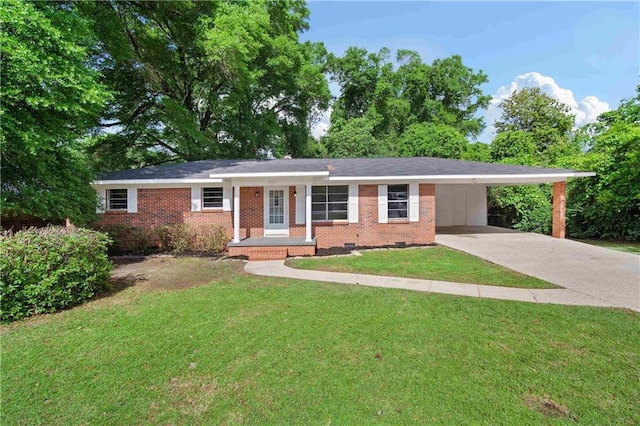 754 Pinemont Dr, Mobile, AL 36609 - single story home with concrete driveway, crawl space, a front yard, brick siding, and an attached carport