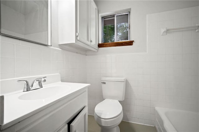 754 Pinemont Dr, Mobile, AL 36609 - full bathroom with tile walls, toilet, a tub, vanity, and a shower