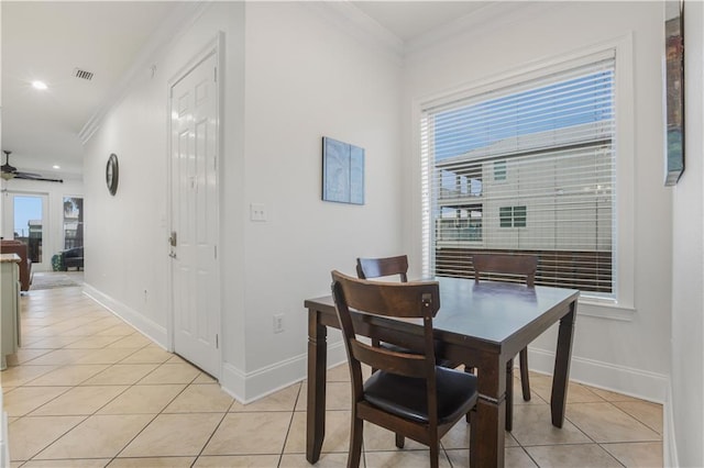 1449 Lagoon Dr W Unit B, Gulf Shores, AL 36542 - dining room with crown molding, ceiling fan, baseboards, light tile patterned floors, and recessed lighting