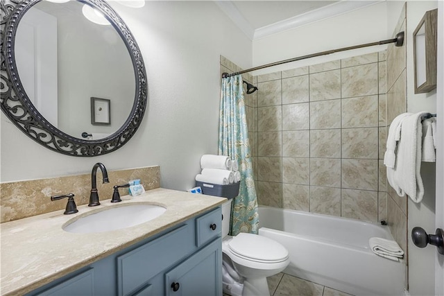 1449 Lagoon Dr W Unit B, Gulf Shores, AL 36542 - full bathroom with ornamental molding, shower / bathtub combination with curtain, toilet, vanity, and tile patterned floors
