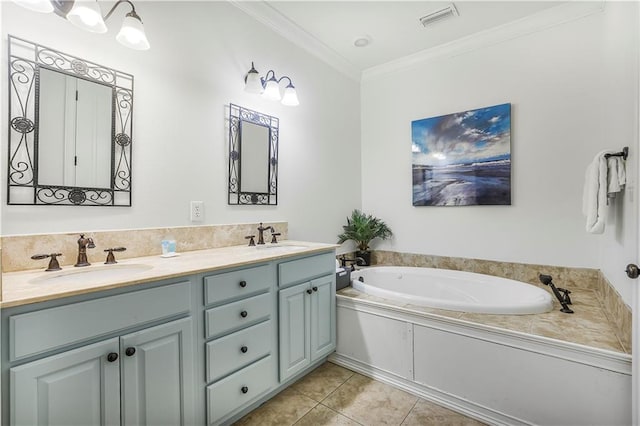 1449 Lagoon Dr W Unit B, Gulf Shores, AL 36542 - bathroom with tile patterned floors, crown molding, double vanity, and a bath