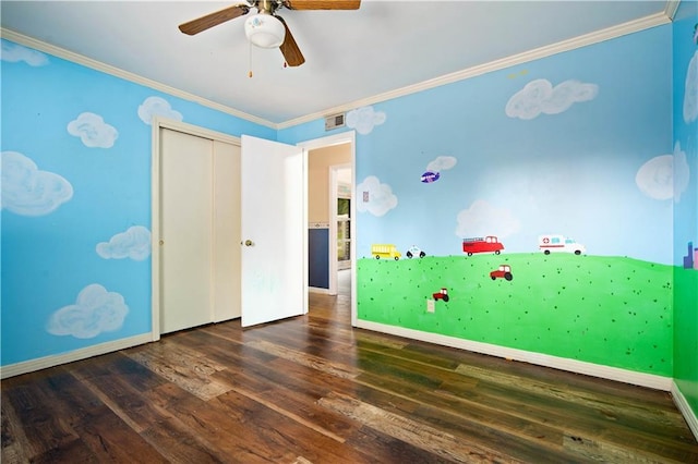 4359 Montclair Cir E, Mobile, AL 36693 - unfurnished bedroom with ornamental molding, wood finished floors, baseboards, ceiling fan, and a closet