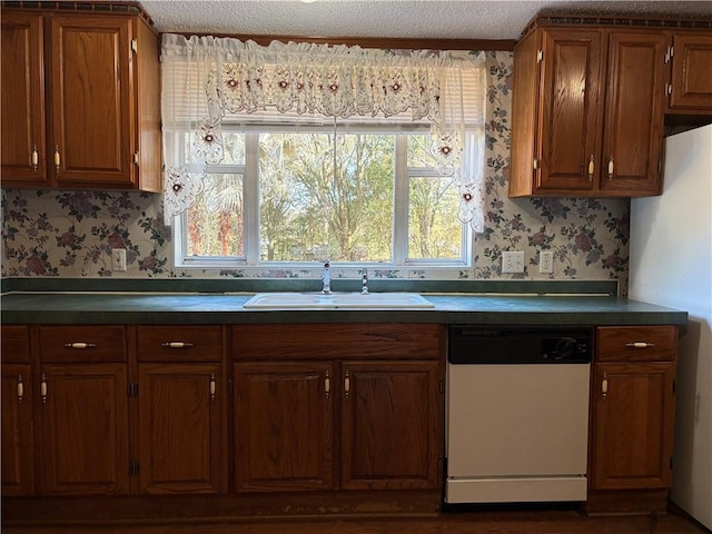 kitchen featuring dishwasher, sink, and a textured ceiling