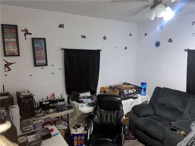 living room with ceiling fan