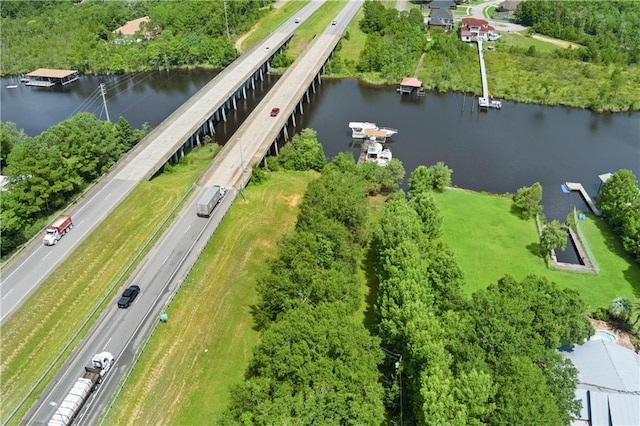 aerial view featuring a water view