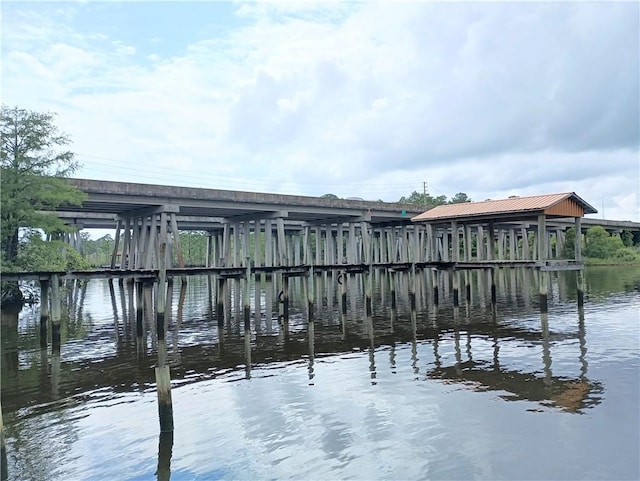 dock area featuring a water view