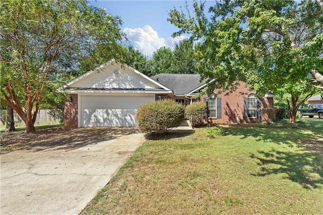 ranch-style house with a front lawn and a garage