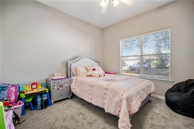 bedroom with carpet flooring and ceiling fan