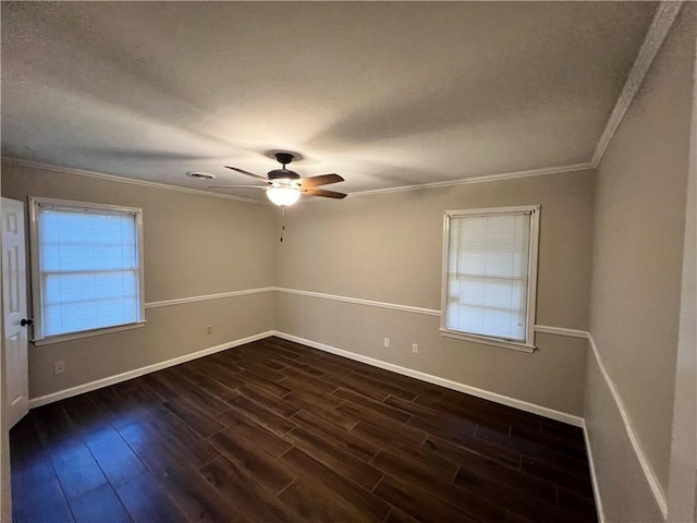 5855 Zeigler Blvd, Mobile, AL 36608 - spare room with dark wood finished floors, baseboards, crown molding, and ceiling fan