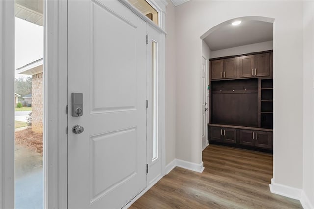 mudroom featuring wood-type flooring