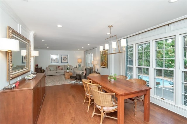 6000 Shenandoah Rd N, Mobile, AL 36608 - dining room with wood finished floors, recessed lighting, and ornamental molding