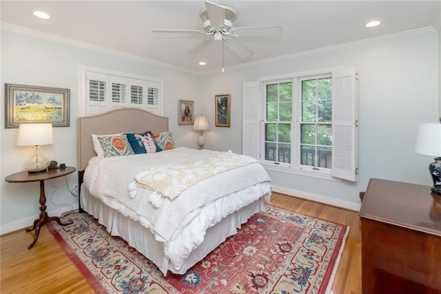 6000 Shenandoah Rd N, Mobile, AL 36608 - bedroom featuring wood finished floors, recessed lighting, baseboards, crown molding, and a ceiling fan