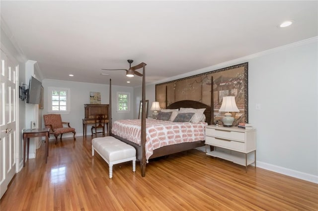 6000 Shenandoah Rd N, Mobile, AL 36608 - bedroom featuring ornamental molding, light wood-style flooring, baseboards, and recessed lighting
