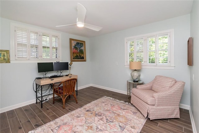 6000 Shenandoah Rd N, Mobile, AL 36608 - office area with wood tiled floors, baseboards, and a ceiling fan