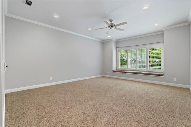 6060 Riverchase Dr S, Mobile, AL 36619 - spare room featuring a ceiling fan, recessed lighting, carpet floors, and ornamental molding
