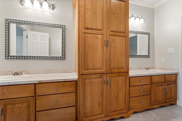 6060 Riverchase Dr S, Mobile, AL 36619 - bathroom with vanity, ornamental molding, and tile patterned flooring