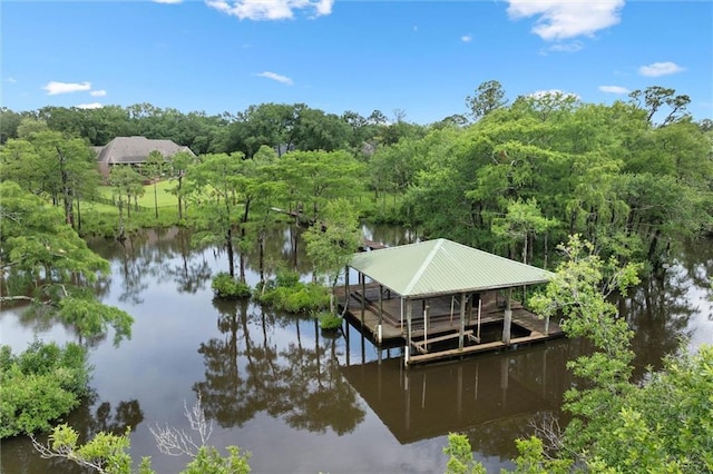6060 Riverchase Dr S, Mobile, AL 36619 - dock area featuring a water view and a forest view