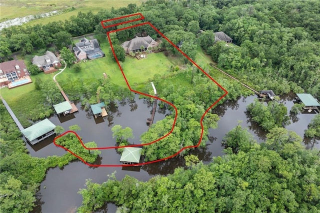 6060 Riverchase Dr S, Mobile, AL 36619 - aerial view of property's location with property parcel outlined and a nearby body of water