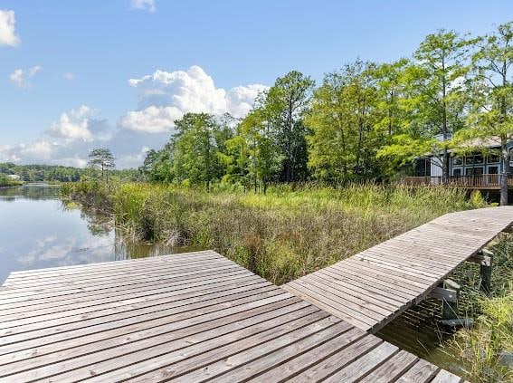 view of dock featuring a water view