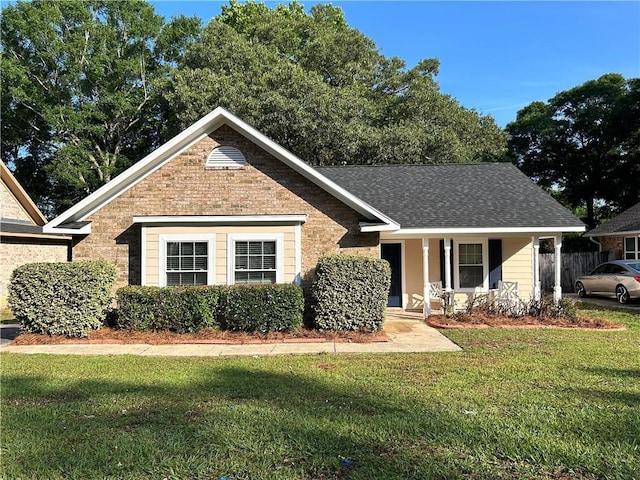 3120 Wellborne Dr W, Mobile, AL 36695 - view of front of home featuring a front lawn, covered porch, brick siding, and a shingled roof