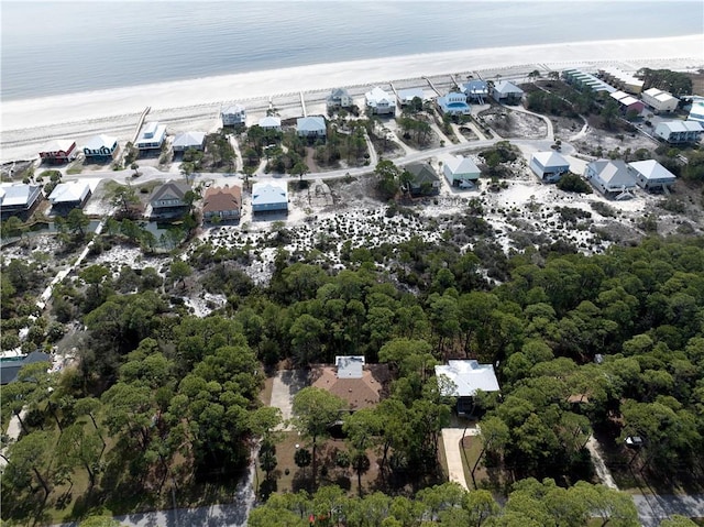 bird's eye view featuring a water view and a residential view