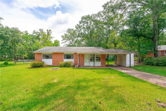 single story home with a carport and a front yard