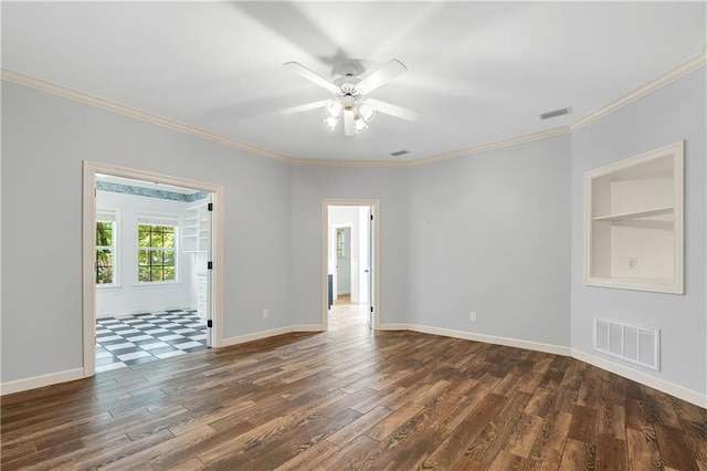 104 Ferncliff Cir, Daphne, AL 36526 - spare room featuring a ceiling fan, crown molding, dark wood-style floors, and baseboards