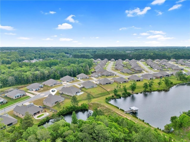 bird's eye view featuring a water view and a residential view