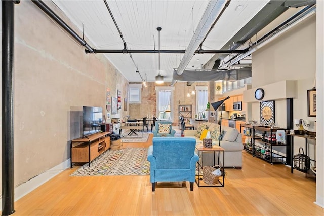 living room with light hardwood / wood-style flooring