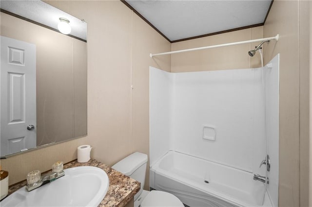 6550 Oak Grove Rd, Eight Mile, AL 36613 - bathroom with toilet, vanity, shower / tub combination, and ornamental molding