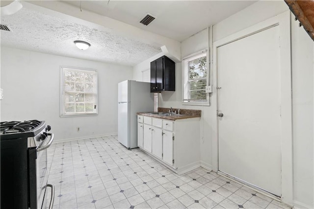 kitchen with black range oven, white cabinetry, sink, and a wealth of natural light