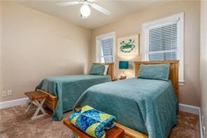 bedroom featuring carpet flooring and ceiling fan