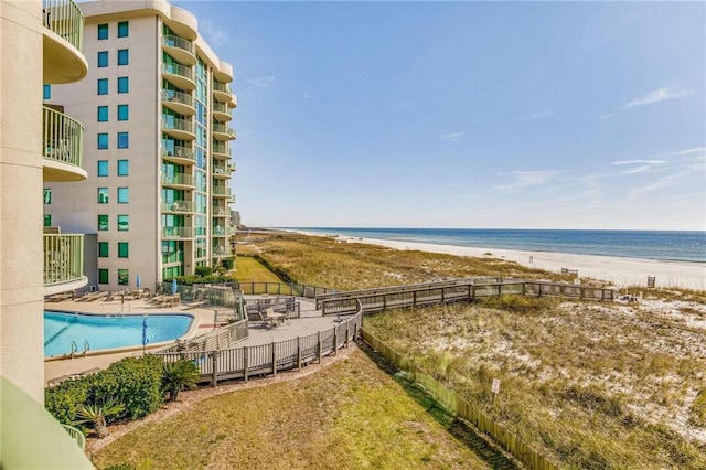 view of water feature with a view of the beach