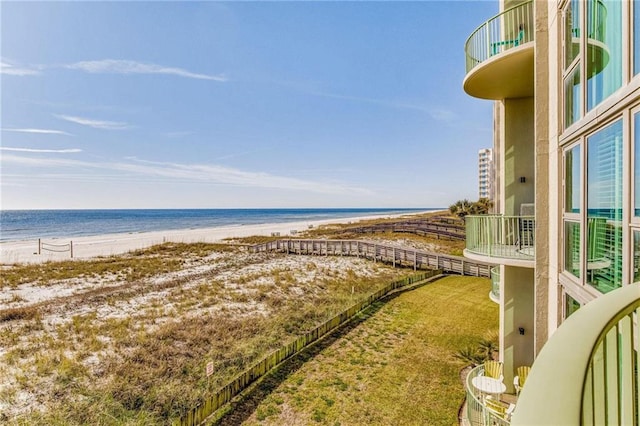 property view of water featuring a view of the beach