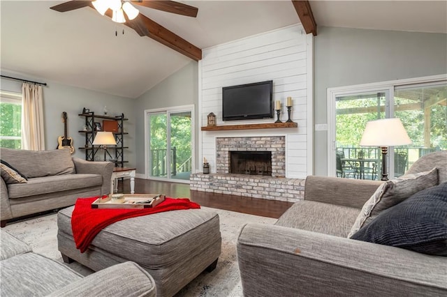 11375 Wacker Dr, Theodore, AL 36582 - living area featuring ceiling fan, a fireplace, and wood finished floors