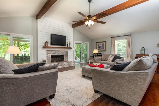 11375 Wacker Dr, Theodore, AL 36582 - living area featuring dark wood finished floors, healthy amount of natural light, and ceiling fan