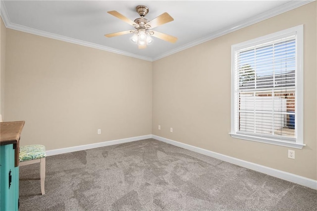 7115 Haleys Way, Theodore, AL 36582 - empty room with carpet, crown molding, baseboards, and ceiling fan